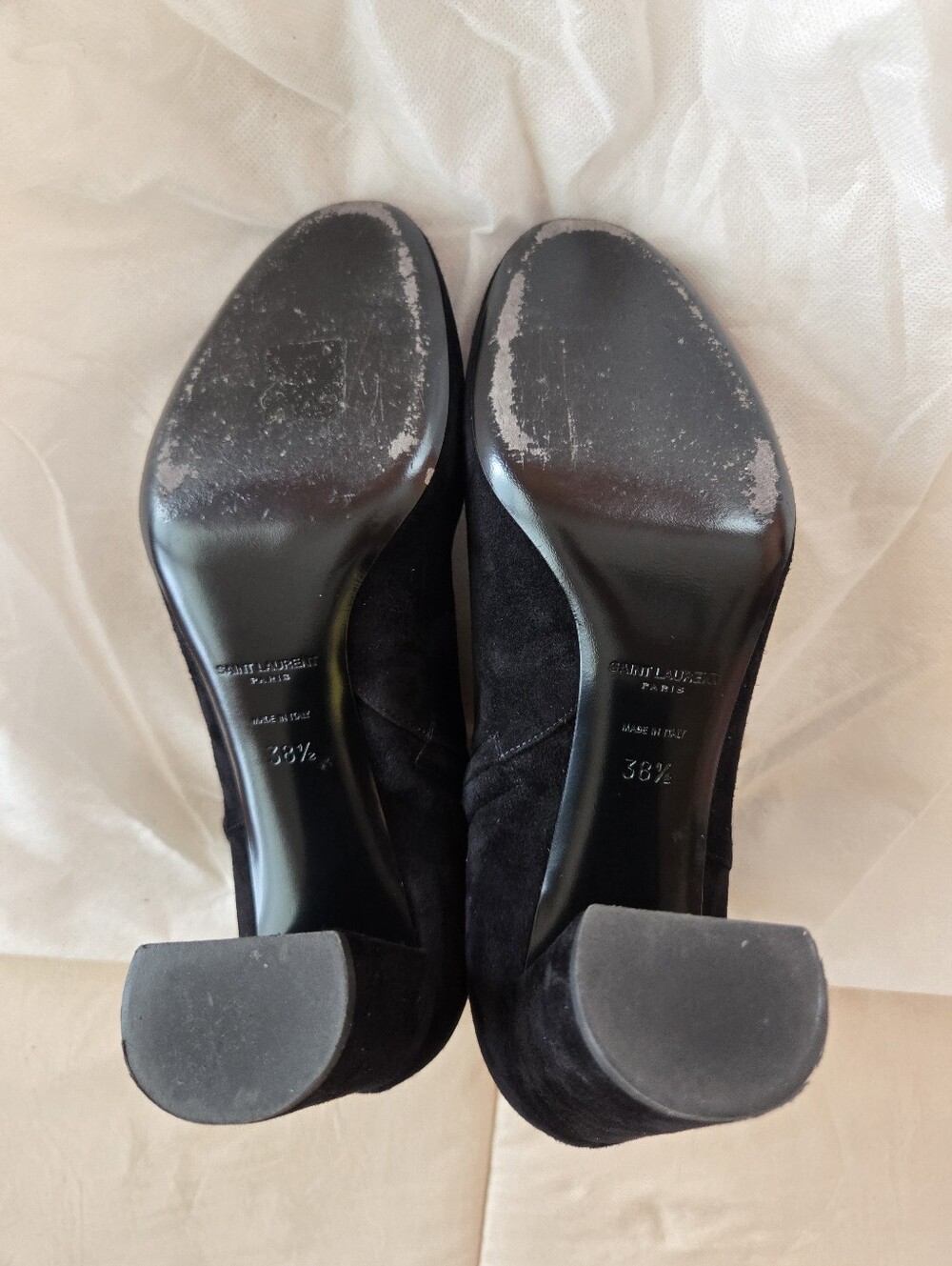 Saint Laurent Black Suede Lou 95 Almond-toe Block Heel Ankle Boots 38 1/2 US 8.5 - Picture 13 of 13